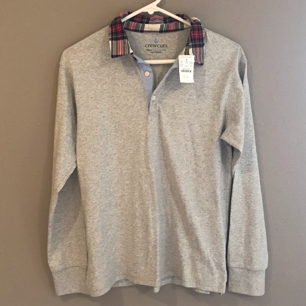 Crewcuts Long Sleeve Polo with Plaid Collar